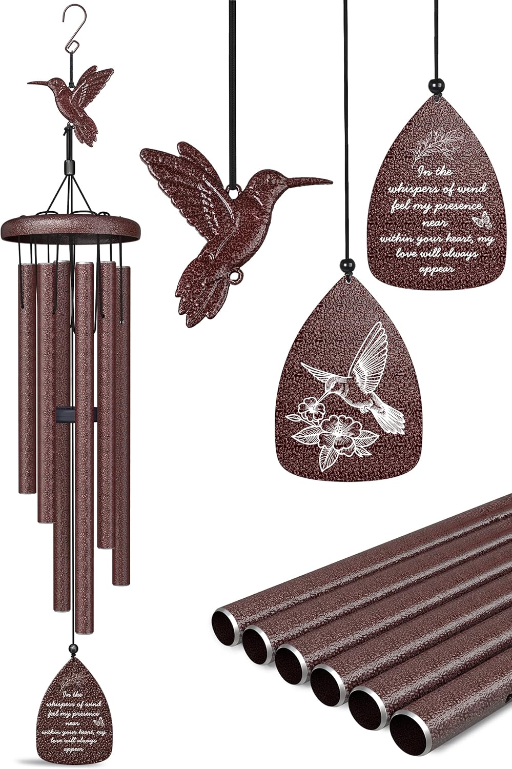 Hummingbird Memorial Wind Chimes for Loss of Loved One - 35" Long Sympathy Wind Chimes for Outside, Bereavement, Remembrance, Funeral Gift for Mother, Dad, Husband, Son & Sister