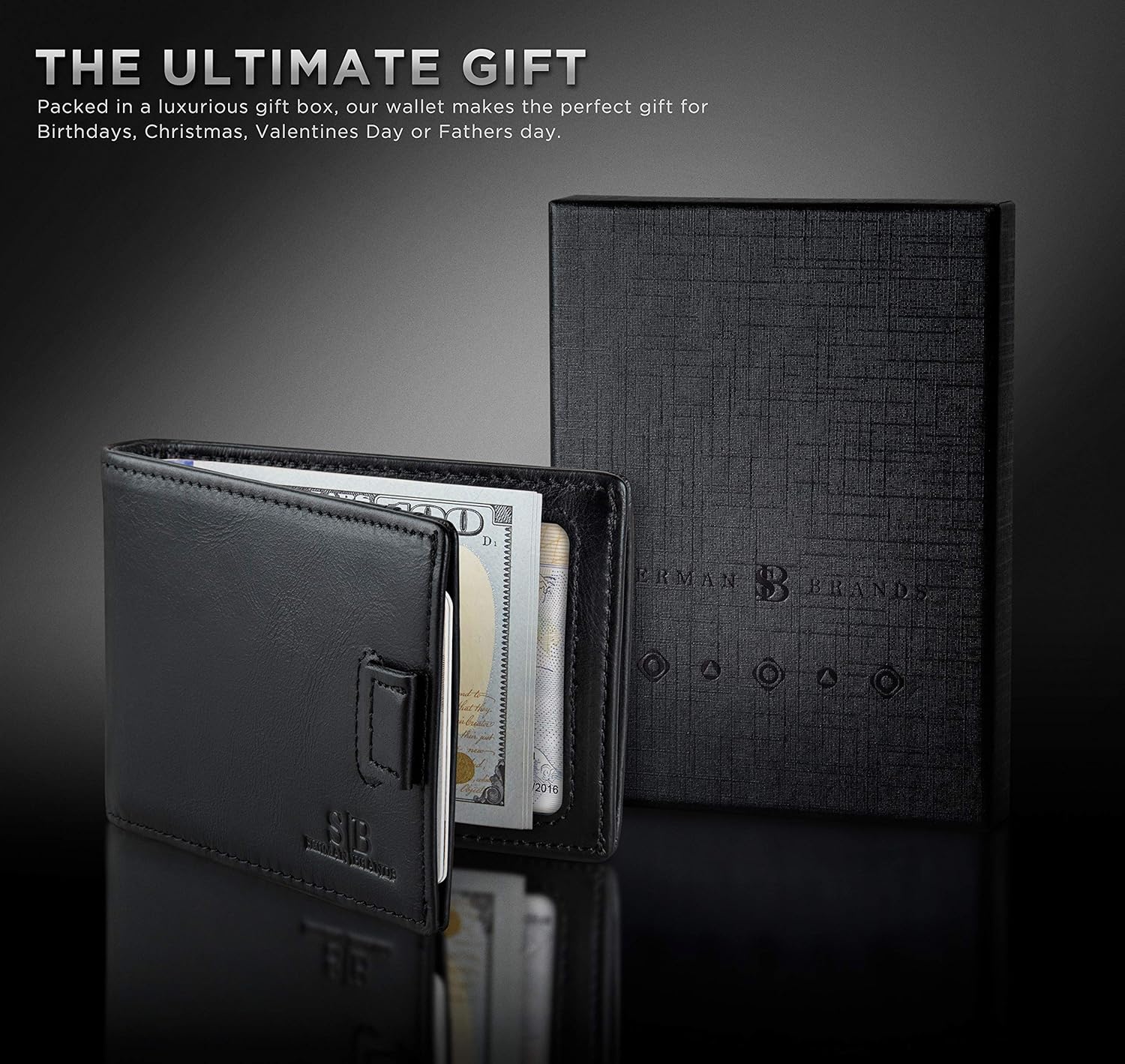 SERMAN BRANDS RFID Blocking Slim Money Clip Wallet – Leather Bifold Front Pocket Minimalist Mens Wallet with Money Clip for Men, Small Credit Card Holder Wallet - Travel Wallet with Gift Box - Image 6