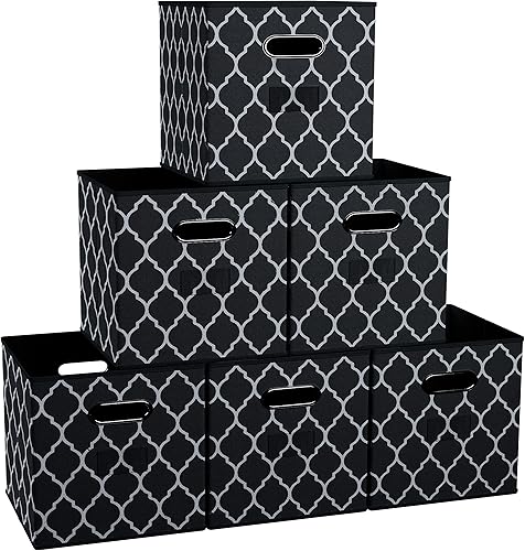 Ornavo Home Canasta de almacenamiento plegable con asas dobles y bolsillo para ventana paquete de 6 unidades 12 pulgadas de largo x 12 pulgadas de