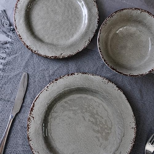 Miniatura 4 de LEHAHA Crackle - Juego de 6 platos llanos de melamina de 11 pulgadas, juego de 6 platos de melamina 100% de melamina, platos de ensalada de gran