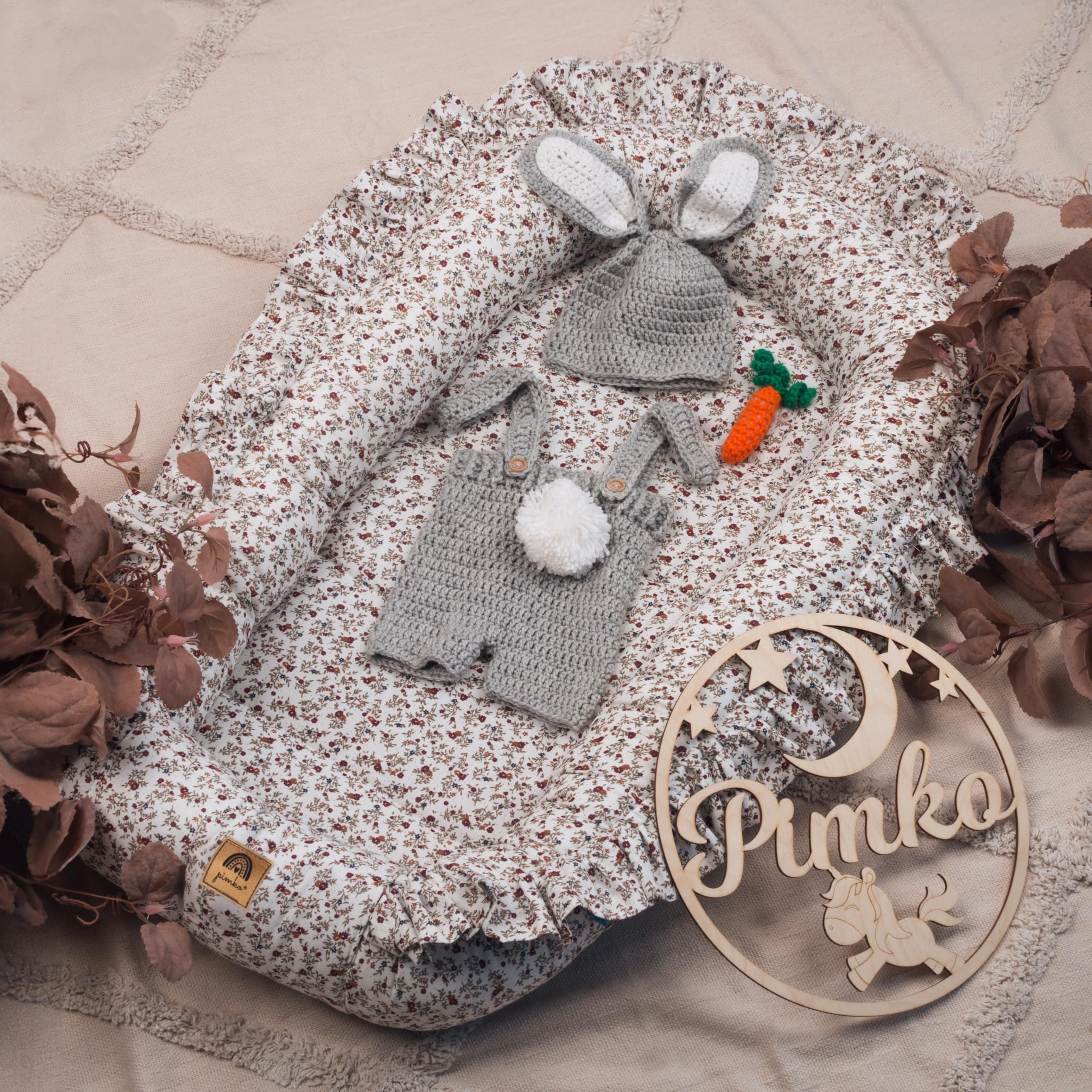 PIMKO Baby Nest Ruffled Baby Nest Cuddly Nest, Baby Cocoon for Infants and Newborns, 100% Cotton, Home Nest, 55 x 90 cm (Grey