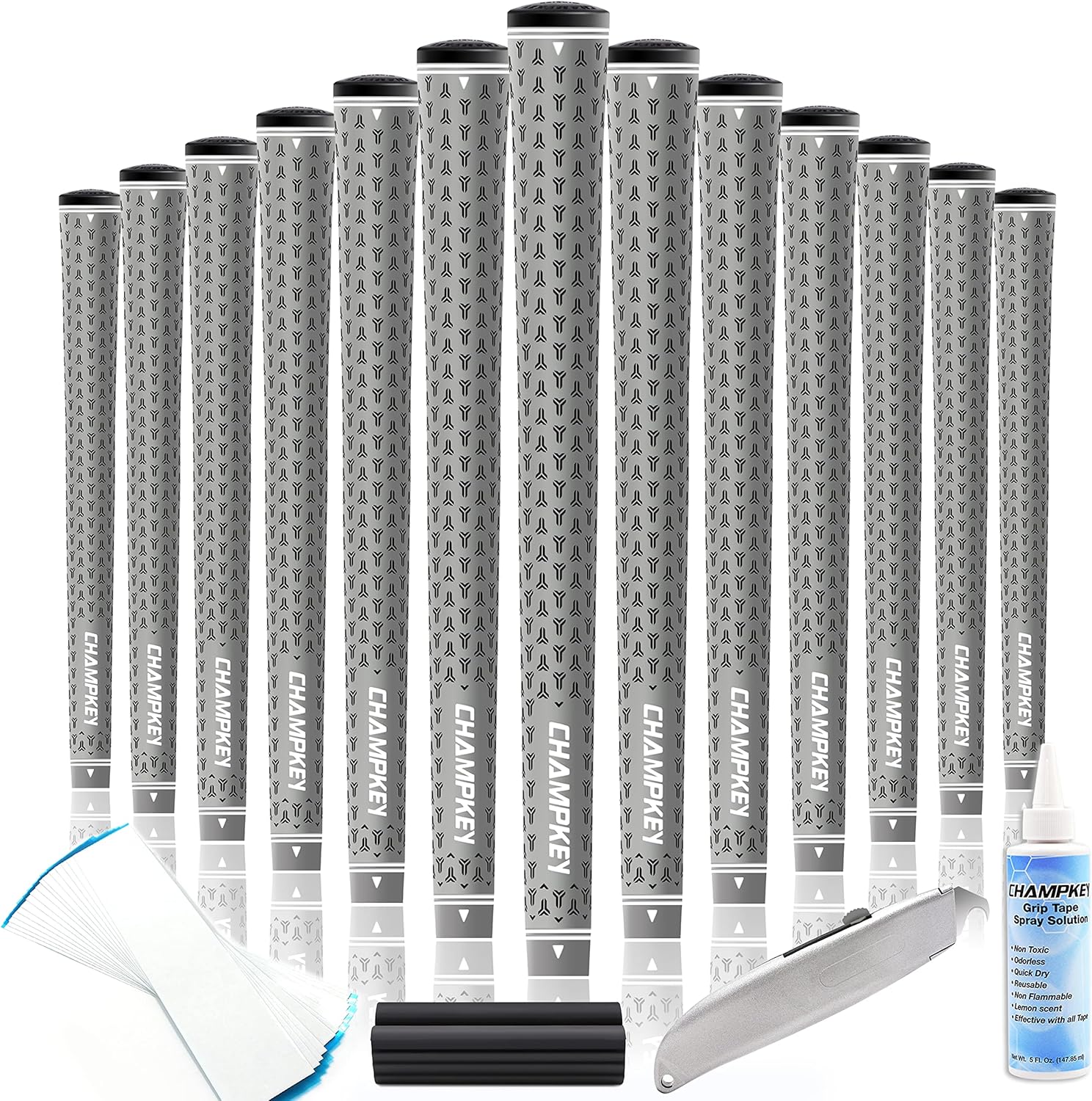 CHAMPKEY Y-360 Rubber Golf Grips 13 Pack Come with All Repair Kits - All Weather Performance, High Feedback and Traction Golf Club Grips