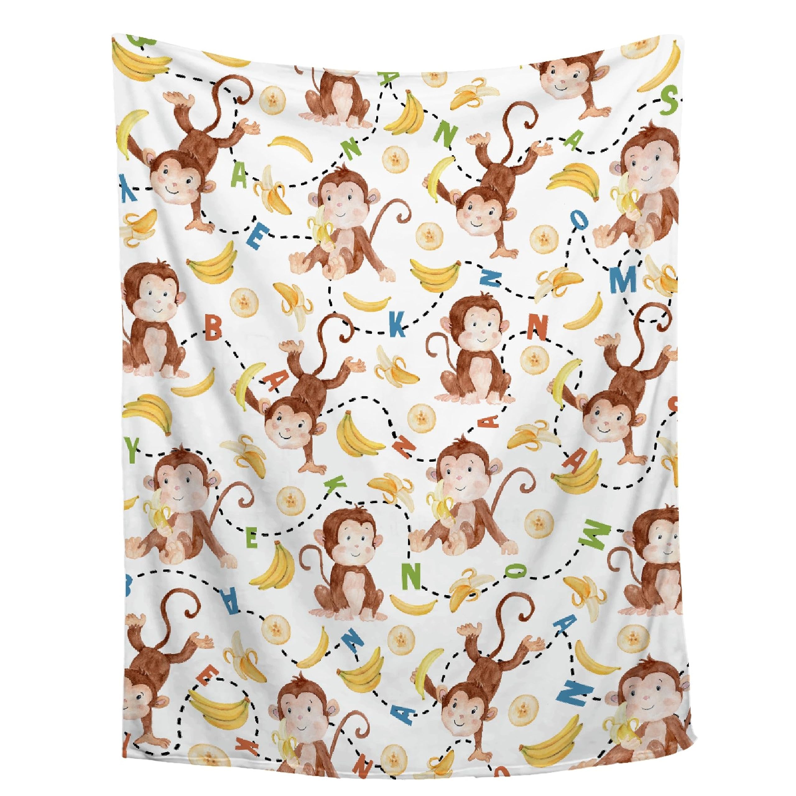 Monkey Bananas Throw Blanket Gift for Girls Boys Kids Monkey Alphabet Lovers -Super Soft Flannel Blanket for Sofa Bed Travel- Plush Warm Cozy Home Decor for All Seasons, 40"x50"for Kids/Baby — image 1