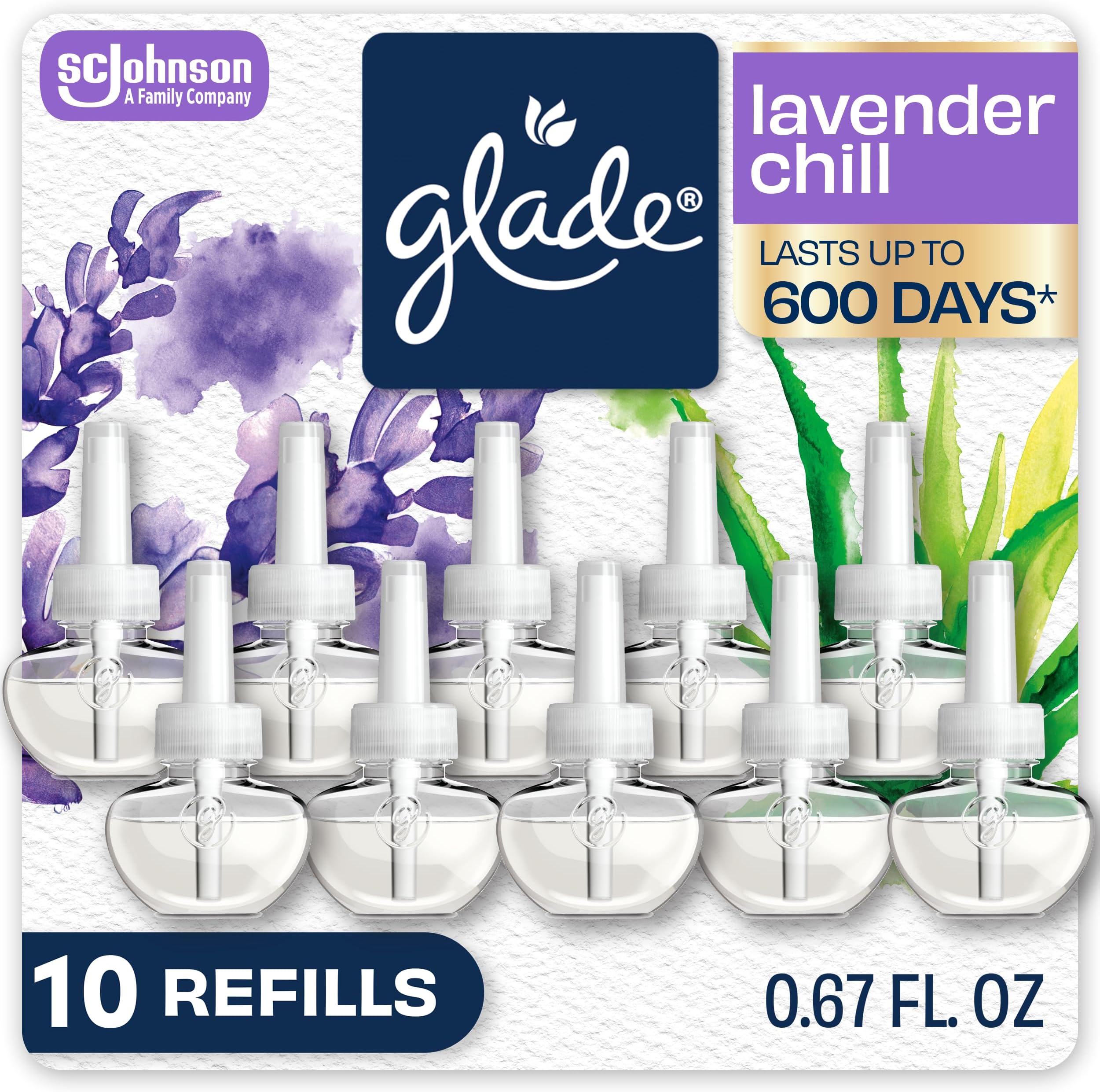 PlugIns Refills Air Freshener, Tranquil Lavender & Aloe, Scented and Essential Oils for Home and Bathroom, 0.67 Fl Oz, 10 Count