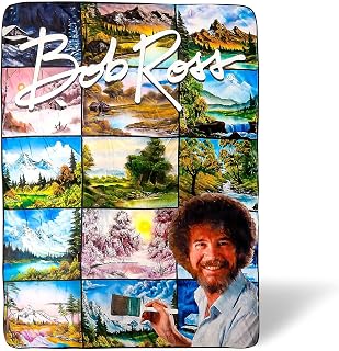 Bob Ross Oversized Fleece Sherpa Throw Blanket | Super Soft Plush Blanket, Cozy Cover for Sofa and Bed, Home Decor Room Essentials | Art Gifts and Collectibles | 54 x 72 Inches