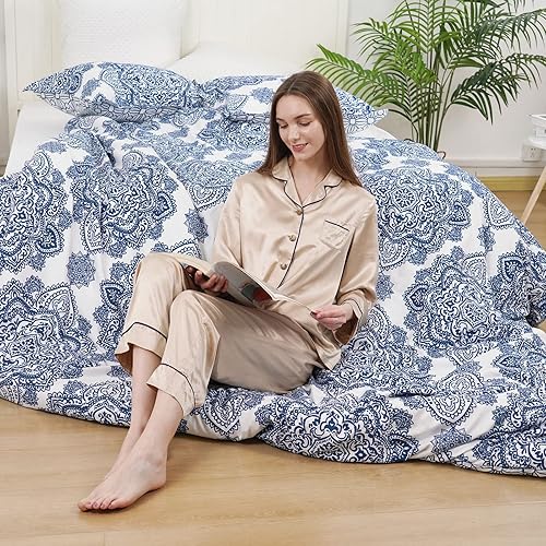 Miniatura 2 de PHF - Juego de funda de edredón suave tamaño Queen juego de funda de edredón bohemia y elegante de 3 piezas colección de ropa de cama de funda de