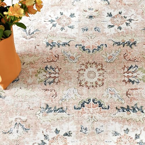 Miniatura 112 de jinchan Alfombra de área lavable de 2 x 3, alfombra vintage floral para puerta de interior, con antideslizante, alfombra pequeña de pelo bajo