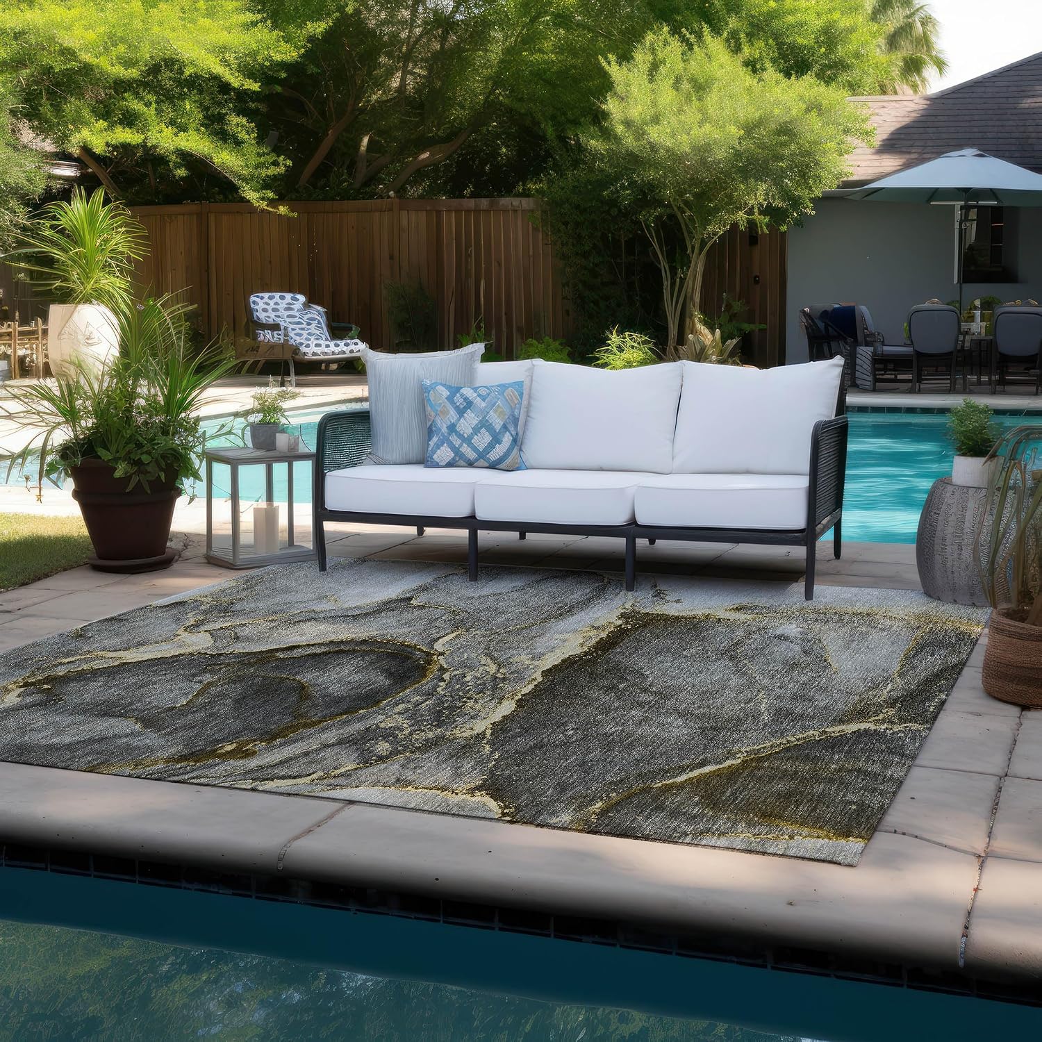 Addison Rugs Chantille ACN525 Gold 9' x 12 Indoor Outdoor Area Rug, Stain Resistant, Machine Washable, Non Shedding, Bedroom, Living Room, Dining Room, Kitchen Rug