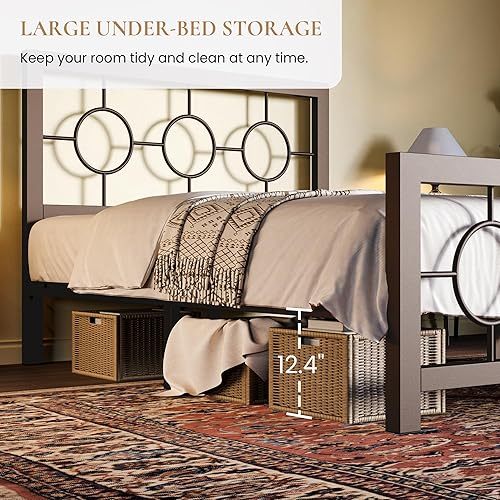 Miniatura 5 de SHA CERLIN Twin Metal Bed Frame with Vintage Circular Design Headboard and Footboard, No Box Spring Required, Easy Assembly, Noise-Free,Brown