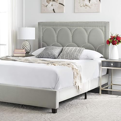 Home Solania Contemporary Grey Velvet Bed, Queen