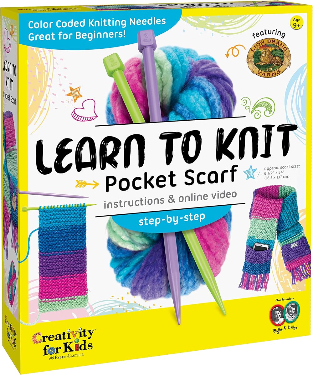 Creativity for Kids Learn to Knit Pocket Scarf - DIY Knitting Kit for Beginners, Kids Craft Kit
