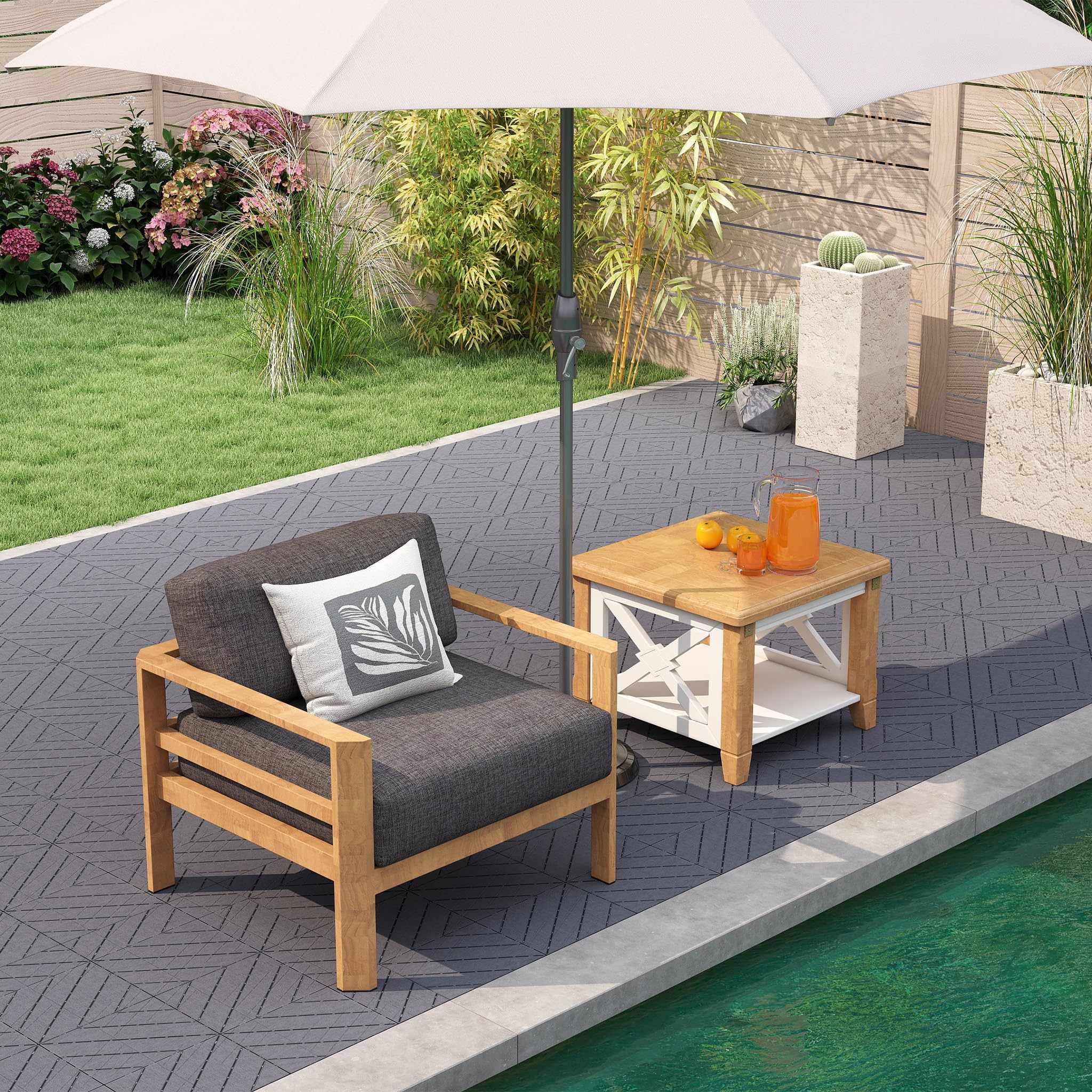 XMTECH Deski tarasowe z kompozytu WPC 30 x 30 na klik, 5 m², odporna na promieniowanie UV, wykładzina podłogowa, płytki tarasowe, na taras, balkon, do ogrodu i basenów, typ C, antracytowe, 55 sztuk