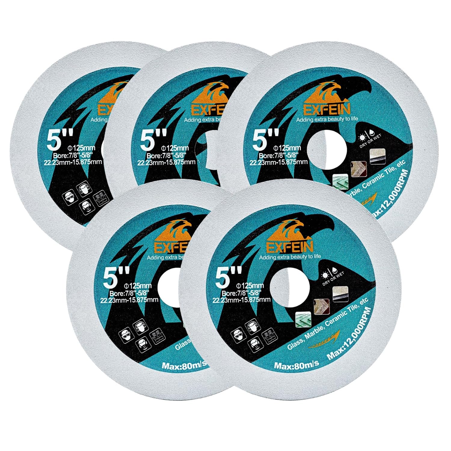 Glass Cutting Disc 125mm 5pcs Ultra-Thin Diamond Blade Wheel Diamond Cutting Disc for Glass Jade Wine Bottles Tile Ceramic Marble