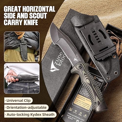 Miniatura 7 de ZUNE LOTOO Cuchillo táctico de hoja fija de espiga completa para hombres, cuchillo Bowie de 9.4 pulgadas con funda Kydex y mango G10, cuchillos de