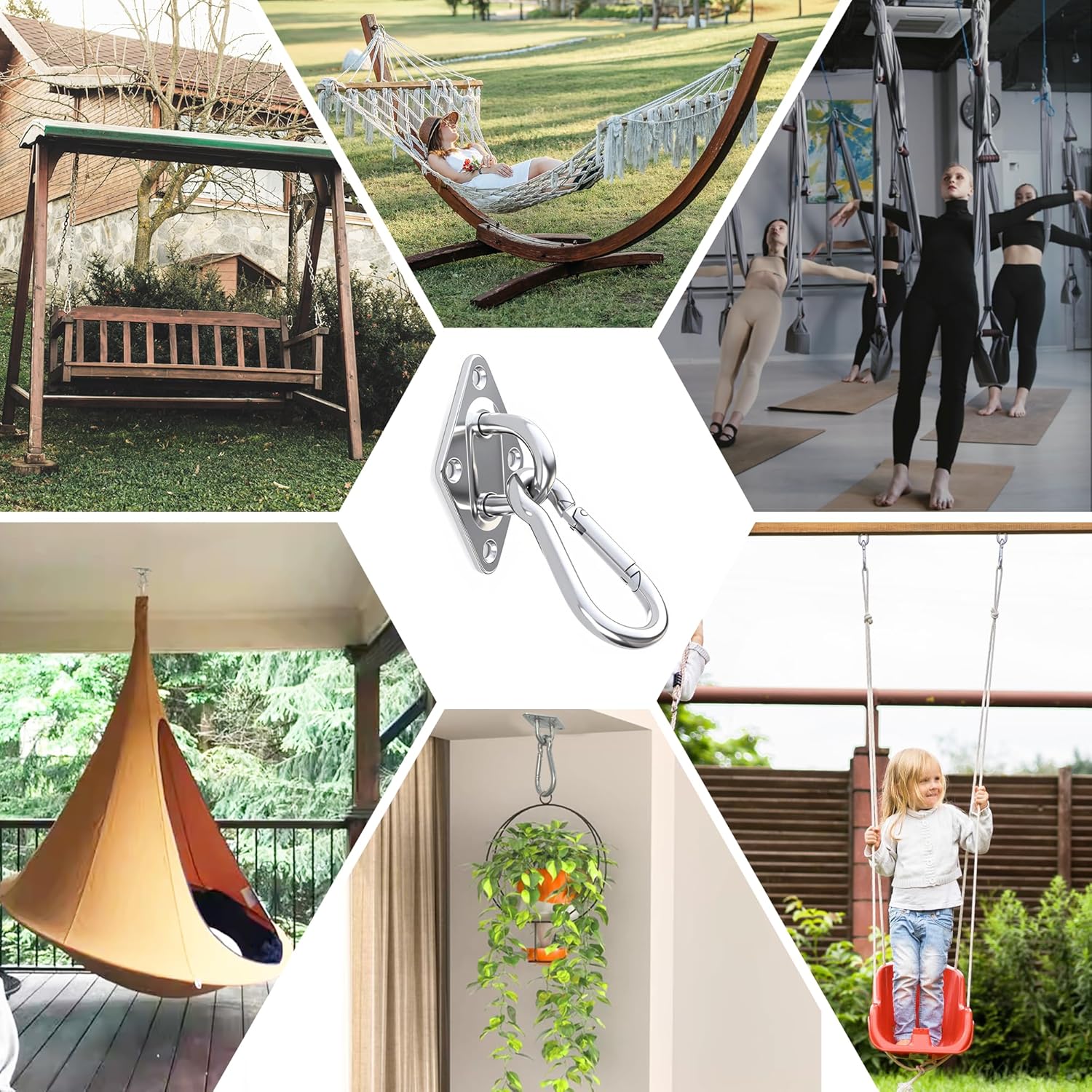 OHIYO 2PCS M10 Stainless Steel Pad Eye Hooks+2PCS M10 Snap Hooks, Heavy Duty Hammock for Hanging, 1300lbs Capacity for Swing Set, Plant Hanger, Outdoor Lights 4 91SeZniq17L. SL1500