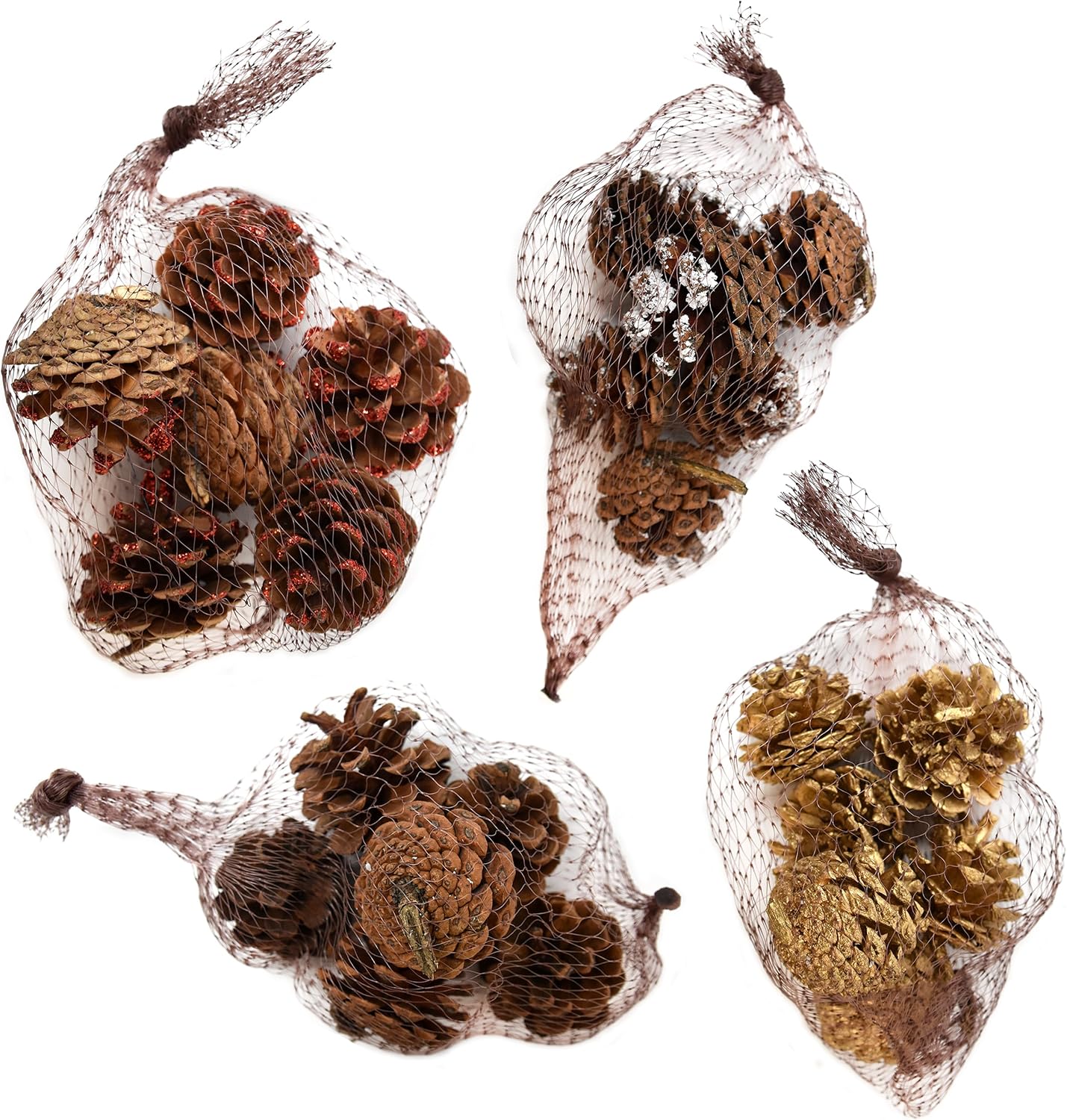 24 Pack Natural Pine Cones for Christmas Fall Thanksgiving Harvest Autumn Party Craft Accessory Decorations, 4 Winter Holiday Colors Red White Gold and Brown by Gift Boutique