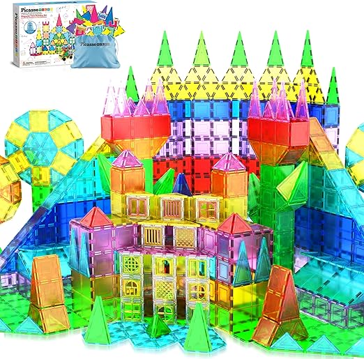 PicassoTiles 101 Piece Magnetic Tile Building Blocks Set with Durable Storage Bag STEM Educational Construction Magnet Toy Kit for Toddlers Preschool Kids Boys Girls Age 3 Plus Indoor Learning PT06