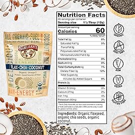 Barlean\'s Organic Flax Chia Coconut Seed Blend with 2,330 mg Omega 3 Fatty Acids, Fiber Supplement with Whole Chia Seeds and Ground Flaxseed, 12 oz, 2 Pack