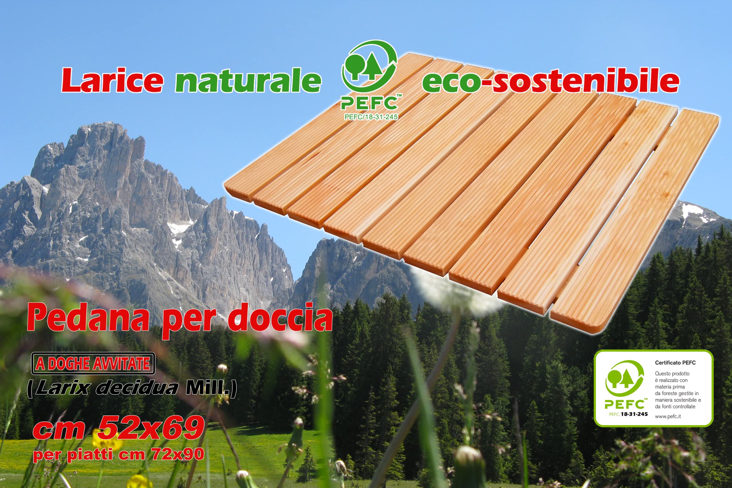 CASTELMERLINO 10 Pedana per Doccia in Larice a Doghe Avvitate cm 54 x 68 per Piatti Doccia cm 70 x 90