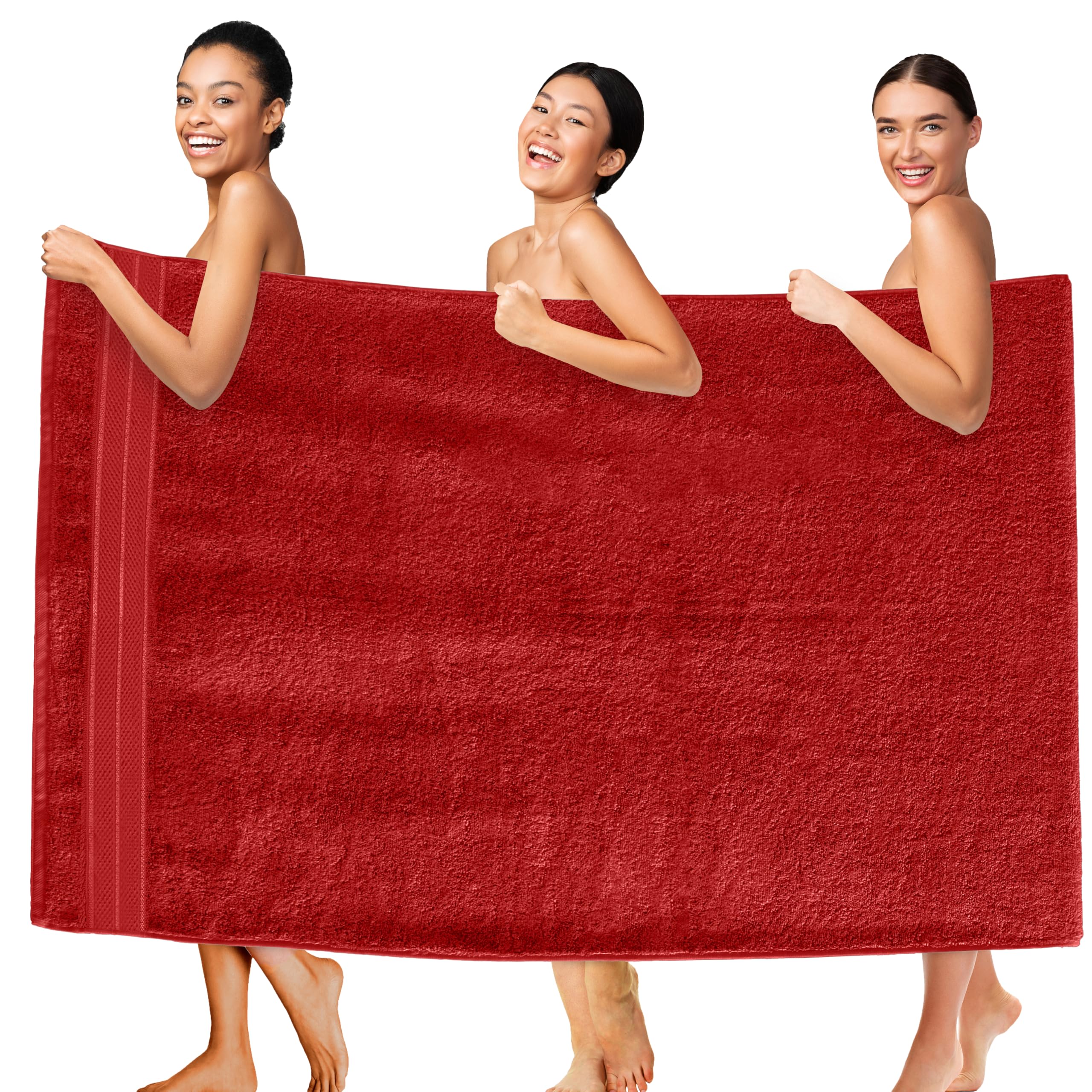Elegant Comfort Three Line Popcorn Extra Large Luxury Bath Towel - 40" x 80" inch, Premium Hotel Spa Quality 1 Piece Oversized Bath Sheet 100% Turkish Cotton Super Soft Highly Absorbent, Red