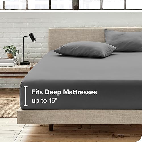 Miniatura 2 de Bare Home Sábana bajera ajustable 100 % algodón orgánico satinado suave, transpirable y refrescante, de lujo de hotel, sábana bajera duradera,