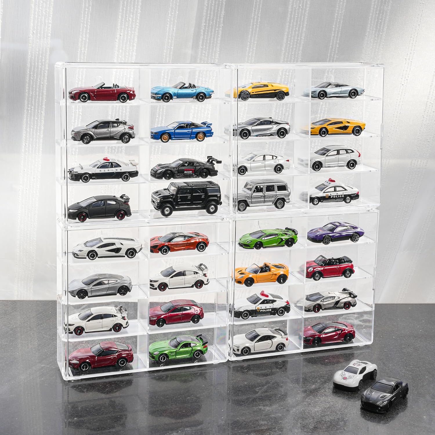 Display Case for 32 Hot Wheels,Matchbox Cars,Display Case Wall Mount,Transparent Storage Case for 1/64 Diecast Cars,Wall Hanging,Stackable,Clear,Dustproof