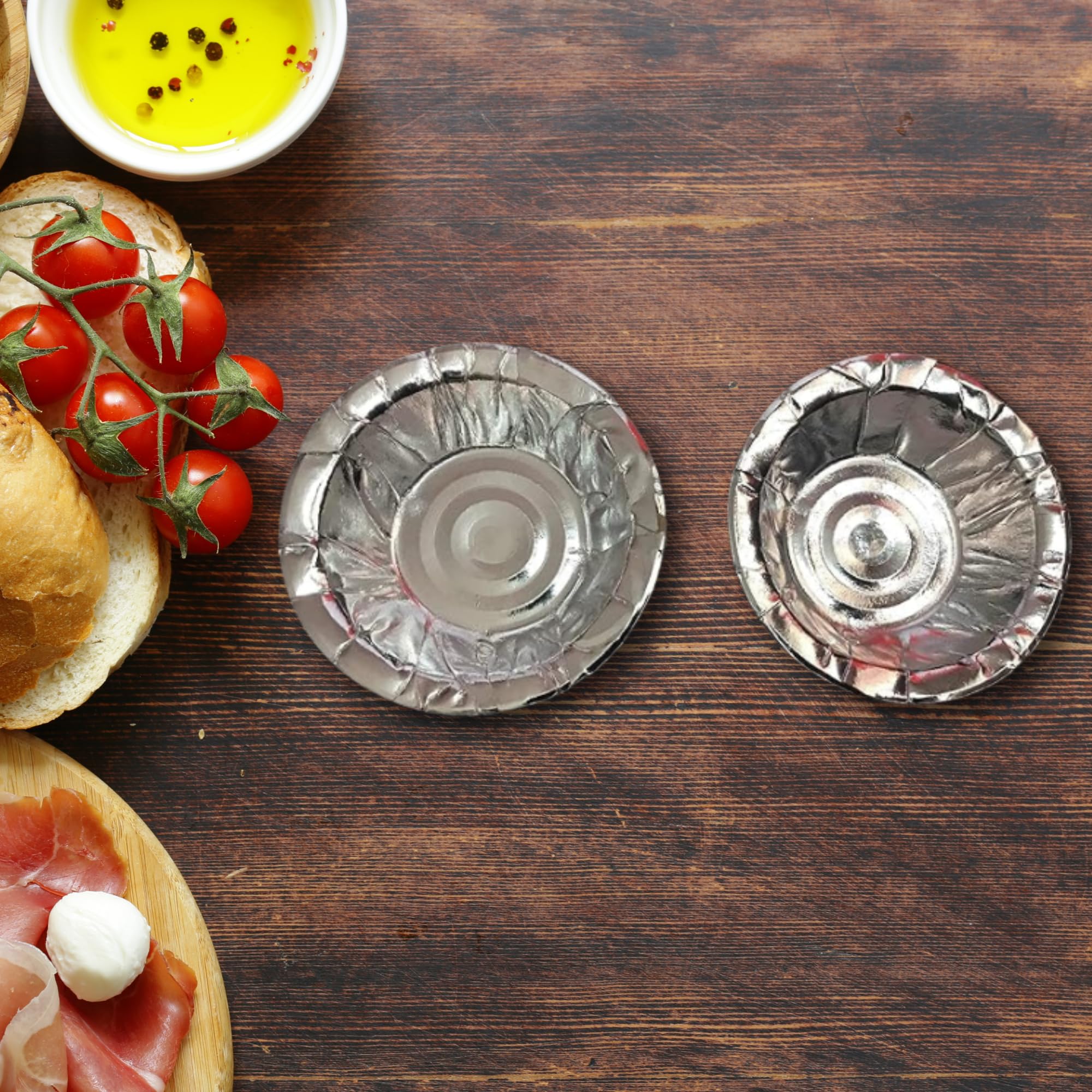 JooGTooK Disposable Silver Paper Dona | Eco-Friendly Leaf Bowls with Silver Foil | Biodegradable & Leak-Proof | Ideal for Snacks, Sweets & Prasad Wedding, Function (Pack Of 200, 6 Inch) 1