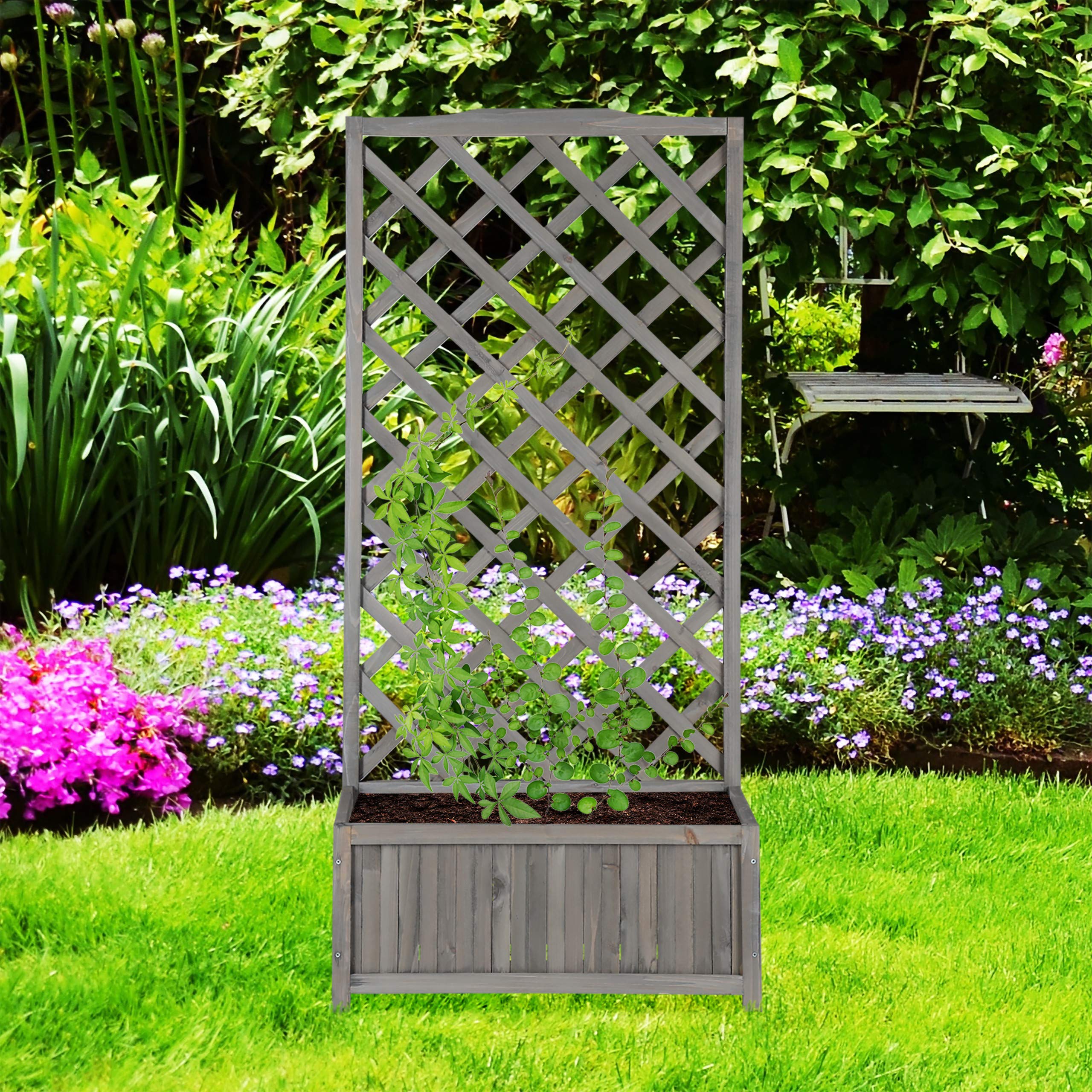 relaxdays Piante con Graticolato, Impermeabile, in Legno, per Balcone Giardino Vaso 25 l e Griglia 147 cm, Grigio
