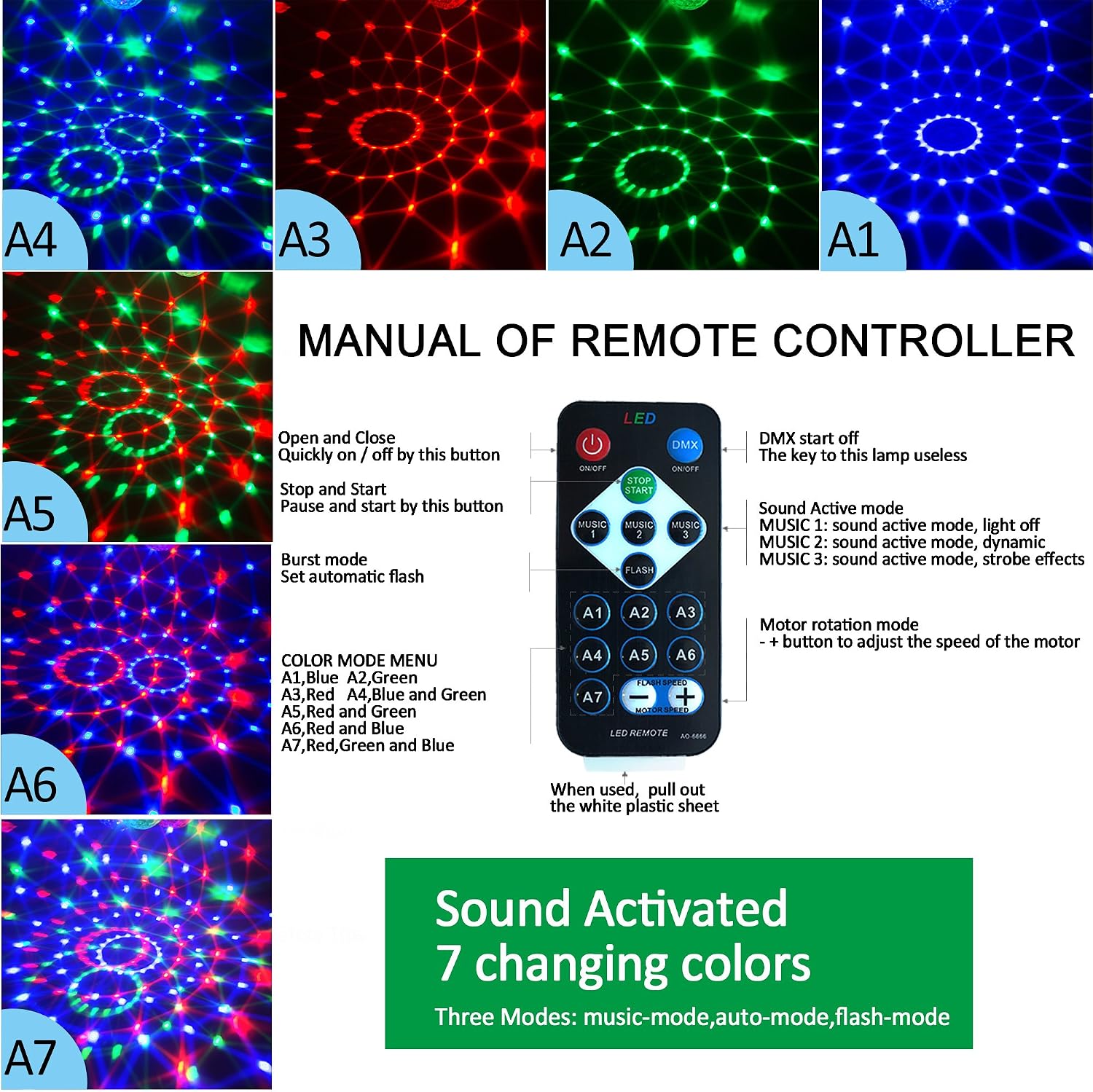 Party Lights,Disco Lights Sound Activated,Halloween Disco Ball Light,Stage Lights-Multi Colors Rotating Magic LED Strobe Lights for Xmas Parties,Room,Pool,Club,Home,Church,Karaoke,Wedding