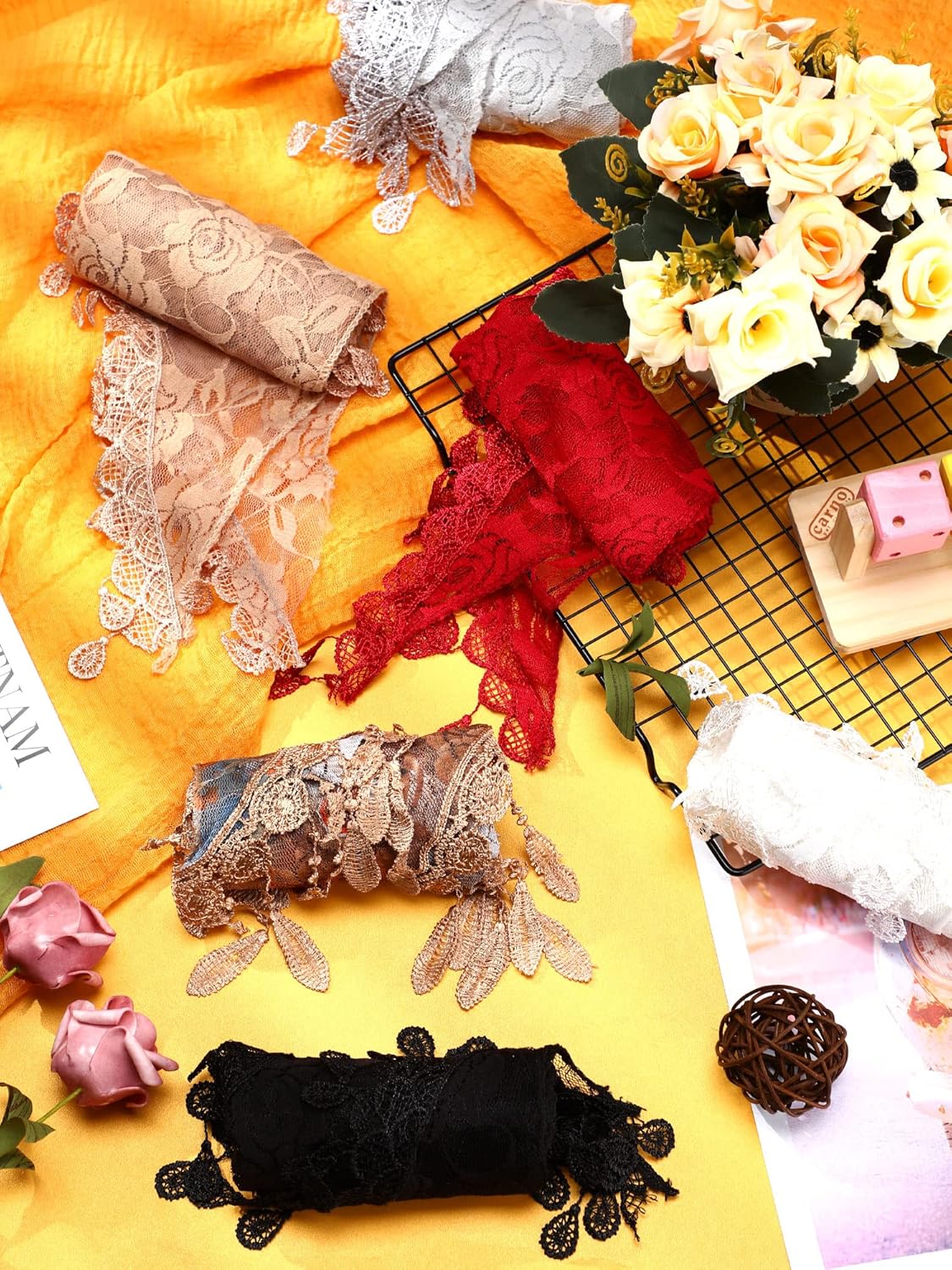 Zhanmai 6 Pieces Triangle Women Church Veil Lace Mantilla Wedding Shawl Catholic Floral Scarf Catholic Cover for Cathedral - Image 4