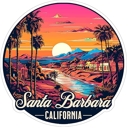 Adhesivo de Santa Bárbara California, recuerdo de viaje de 4 pulgadas, calcomanía de vinilo impermeable para laptop, botella de agua, vaso de