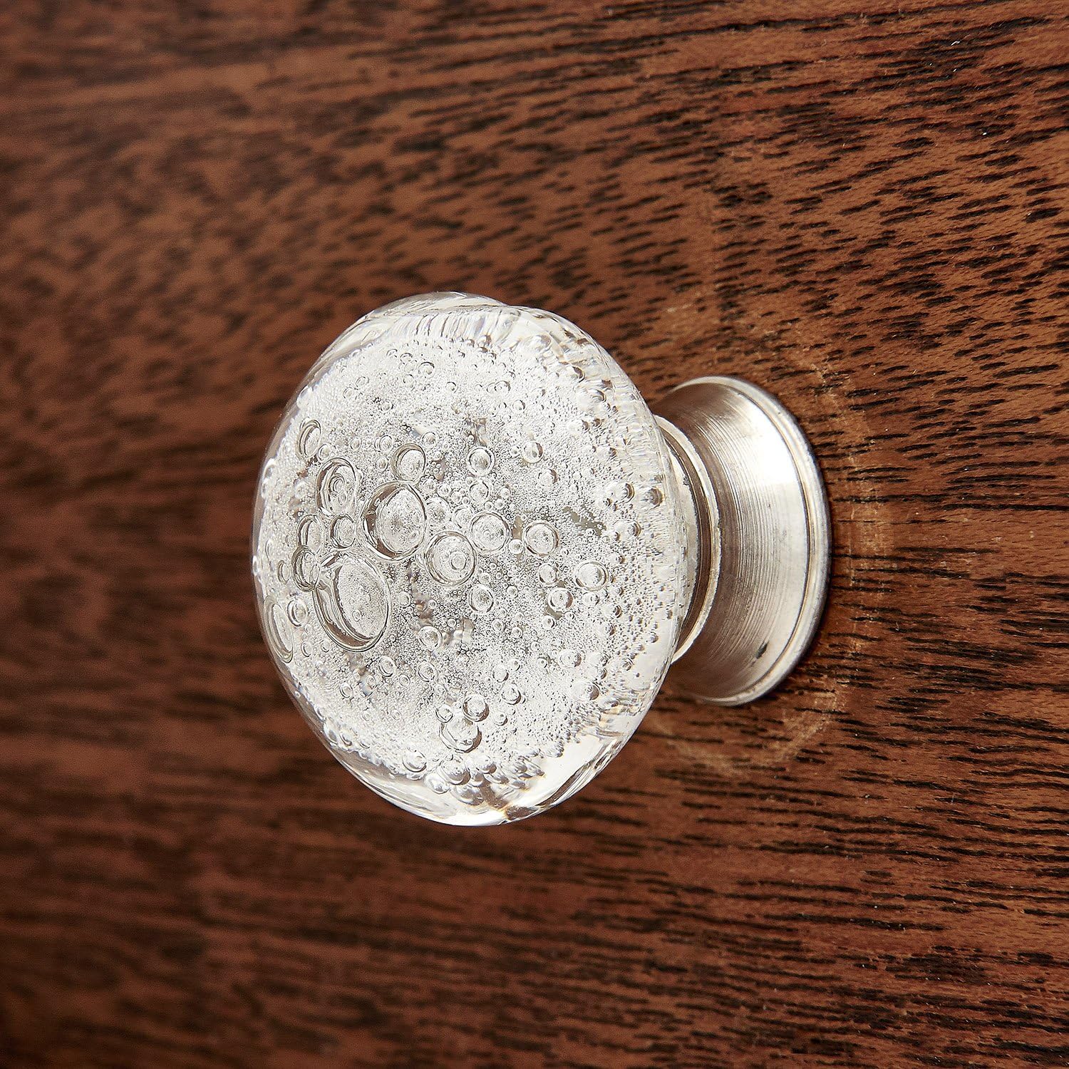 Shabby Restore Clear Bubbles Glass Dresser Drawer, Kitchen Cabinet or Door Knobs, Pulls Nickel Hardware - Pack of 12