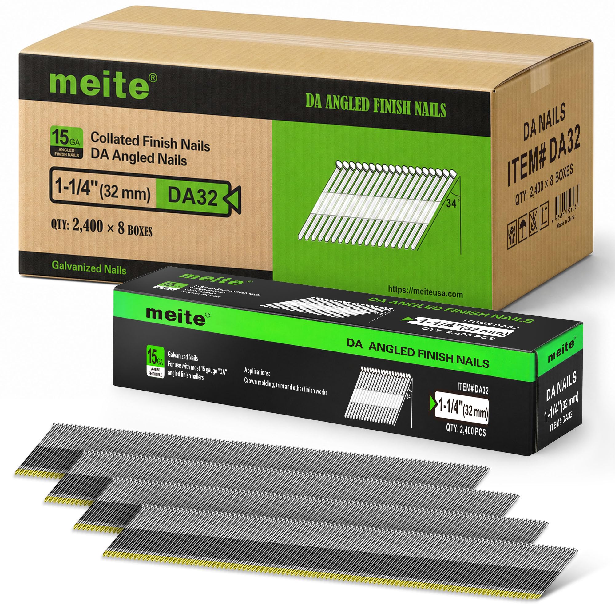 Meite 15 Gauge Angled Finish Nails - 2.5" (34 Degree) -22 Meite 15 Gauge Angled Finish Nails - 2.5" (34 Degree) -22