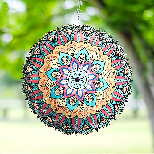 Miniatura 9 de Molinillo de viento para patio, decoración de jardín, esculturas de metal de acero inoxidable 3D, girasol, cinético colgante, decoración de patio