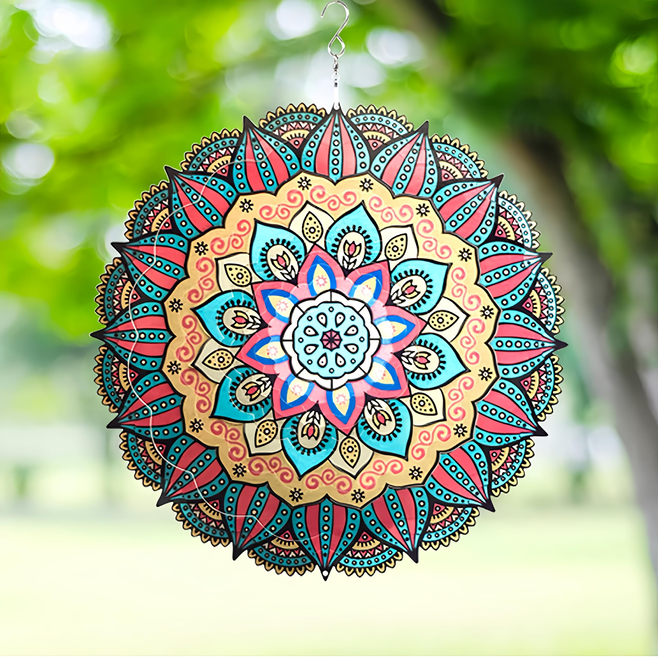 Wiatr Spinner Yard Art Garden Decor Mandala 3D metalowe rzeźby ze stali nierdzewnej kinetyczne wiszące wiry dekoracje podwórko na zewnątrz wewnątrz na zewnątrz patio ozdoby prześwit łapacz słońca wiatrak
