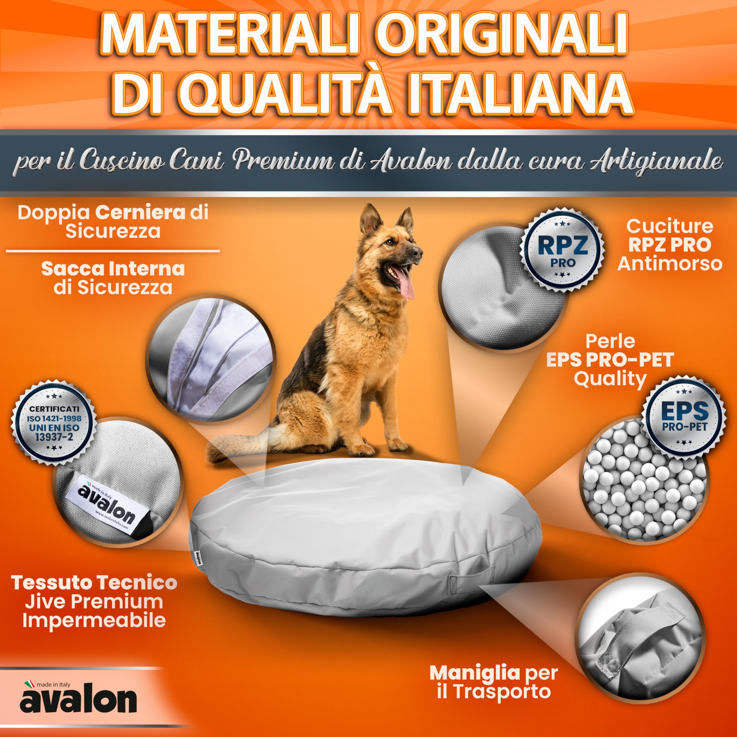 Avalon - Cojín para Perro Desenfundable y Lavable Grande en Tejido Jive Antidesgarro Premium, Anatómico e Impermeable, Cama para Perros Anti-Pelo, (Frisbee 100 cm-Taupe)