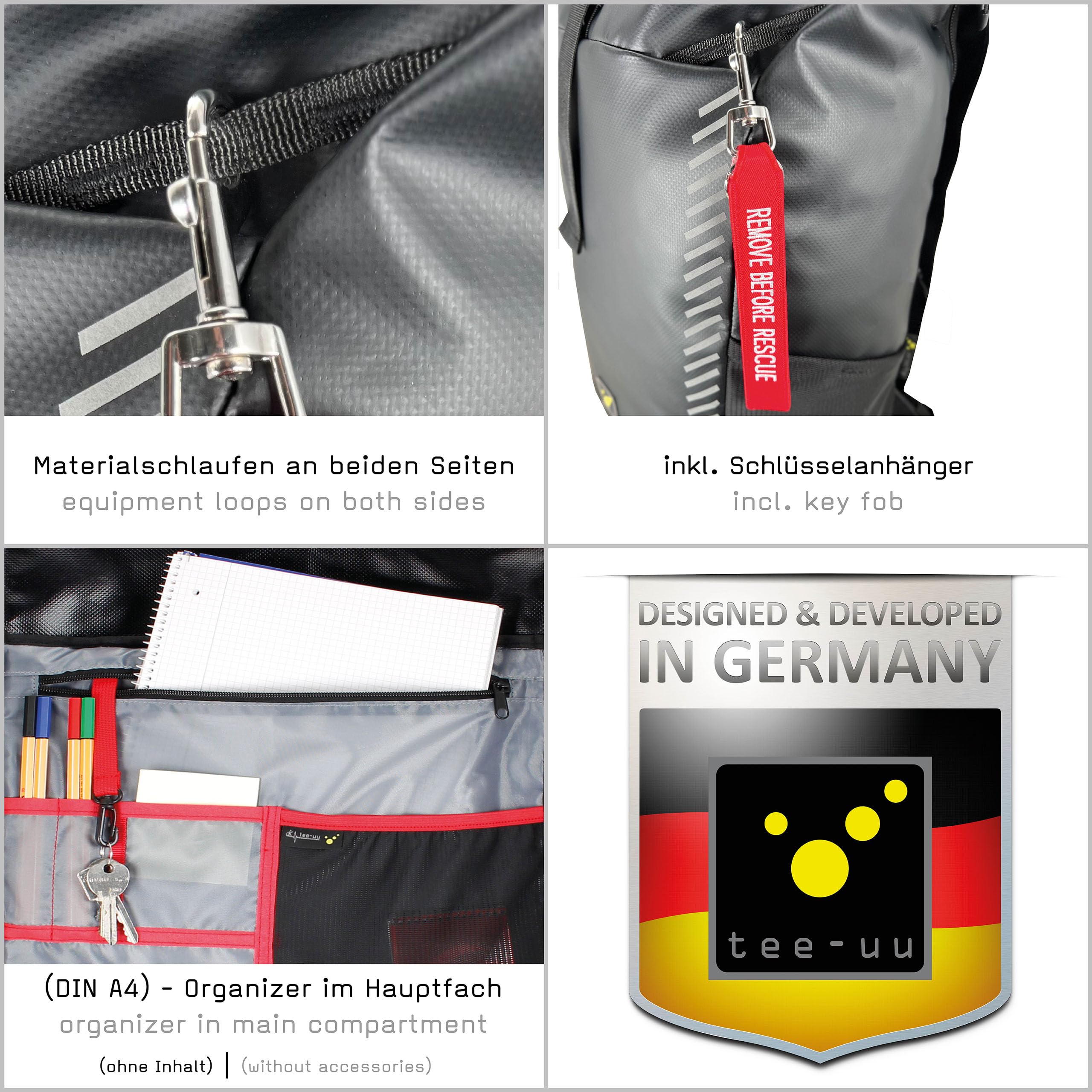 tee-uu CAROBAG schwarz, trendiger Rolltop-Rucksack | Moderner Rolltop-Rucksack mit schützendem Laptopfach.