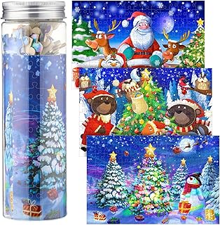 3 Set Christmas Jigsaw Puzzles 120 Pieces for Ages 4-10, Christmas Snow Scene Holiday Bottled Jigsaw Puzzles Preschool Educational Intellectual Puzzles Toys for Girls Boys Home Decor, 9.8 x 7.8 Inch