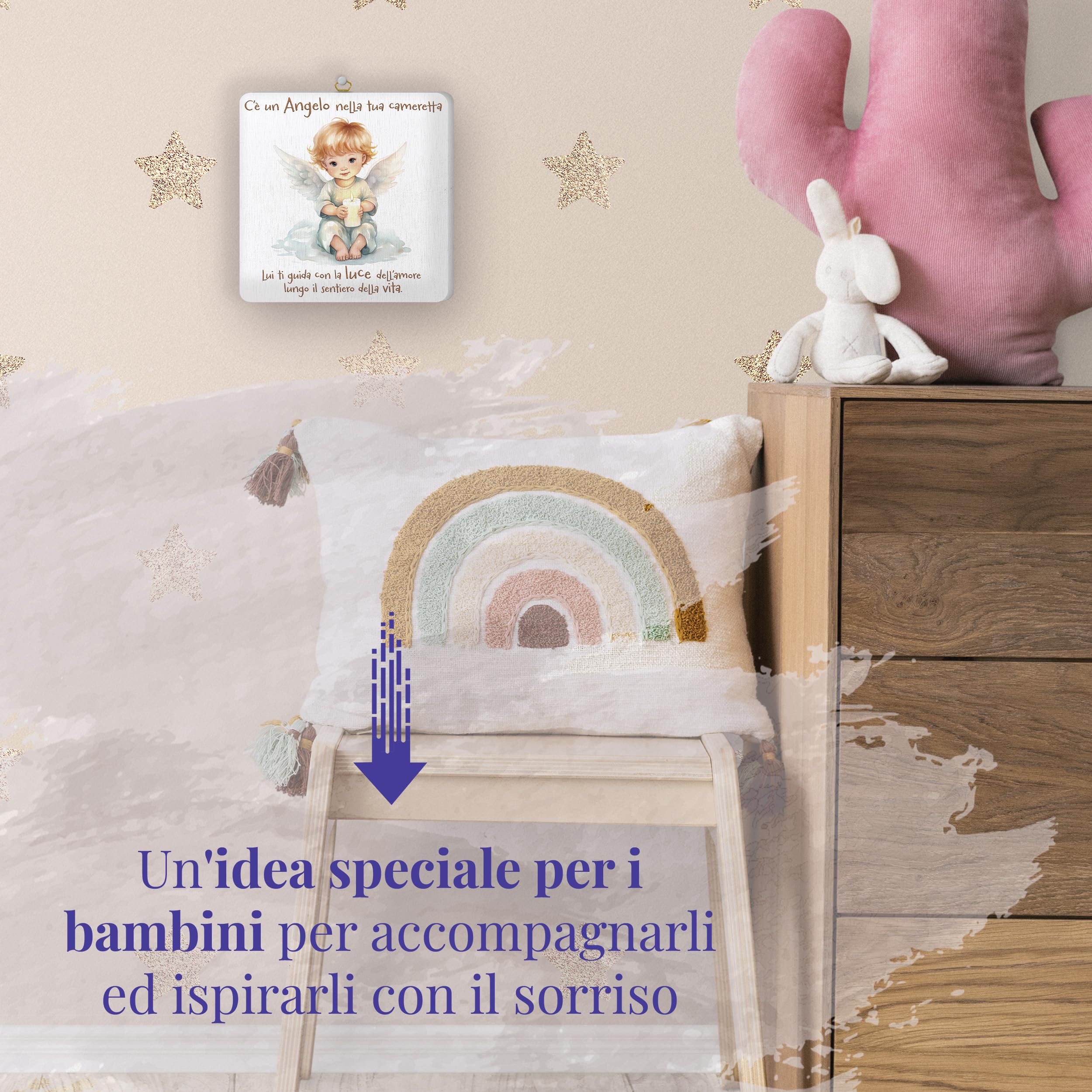 FRATELLI BONELLA - Quadro Angioletto con Candela per Bambini - Quadro in Legno 19x19 cm con Scatola Regalo - 100% Made in Italy