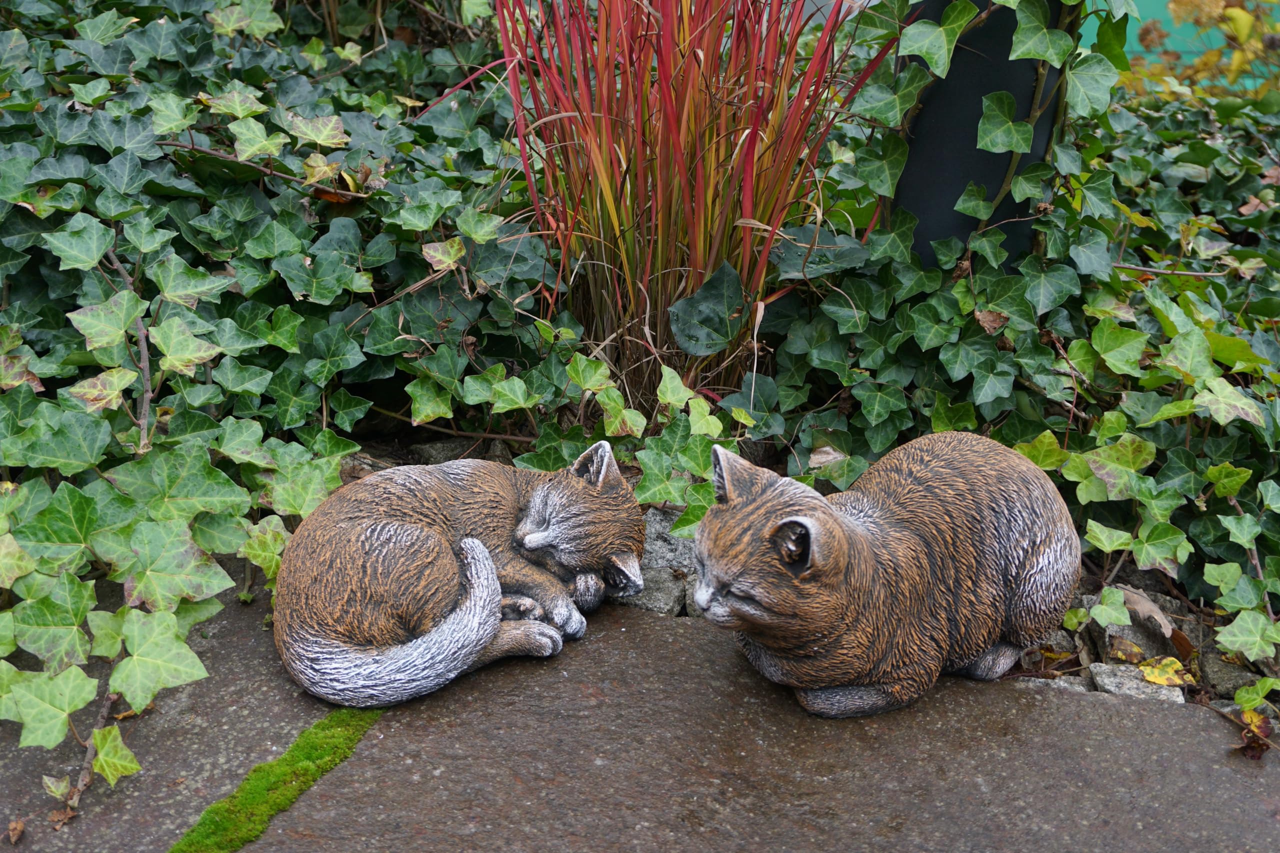 gartendekoparadies.de Masywna kamienna figurka kota, wysokość 17 cm, 35 x 20 cm, 9 kg, z odlewu kamiennego, odporna na mróz, do użytku wewnątrz i na zewnątrz (brązowa)