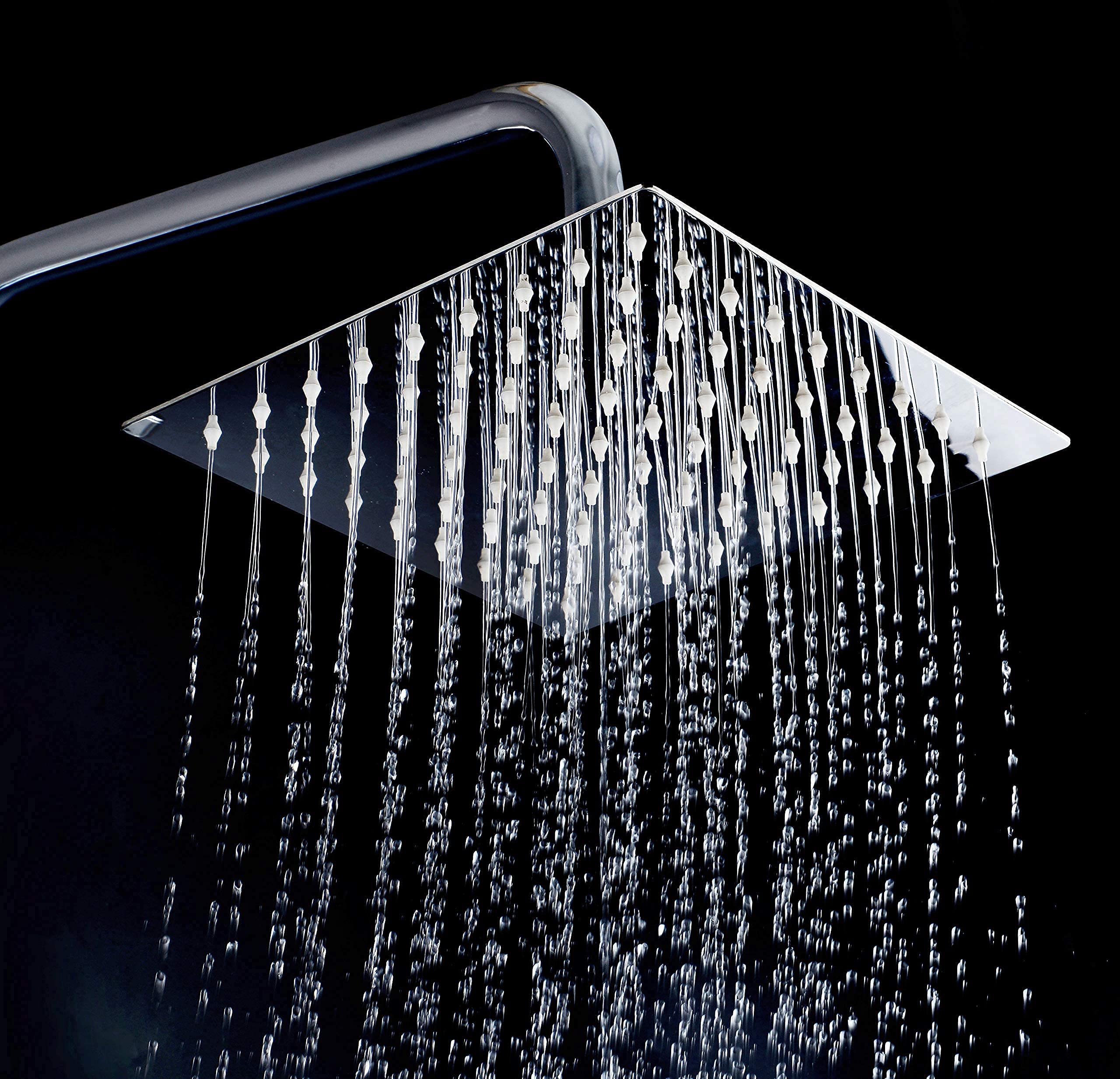 Système de douche en acier inoxydable de ELBE, douche à effet pluie avec pommeau de douche en acier inoxydable 304 30x30cm carré, kit de douche sans robinetterie, chromé kit colonne de douche