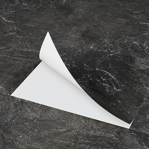 Miniatura 9 de FunStick 15 azulejos de vinilo autoadhesivos de 12 x 24 pulgadas, azulejos de vinilo autoadhesivos de mármol negro y gris, azulejos de vinilo