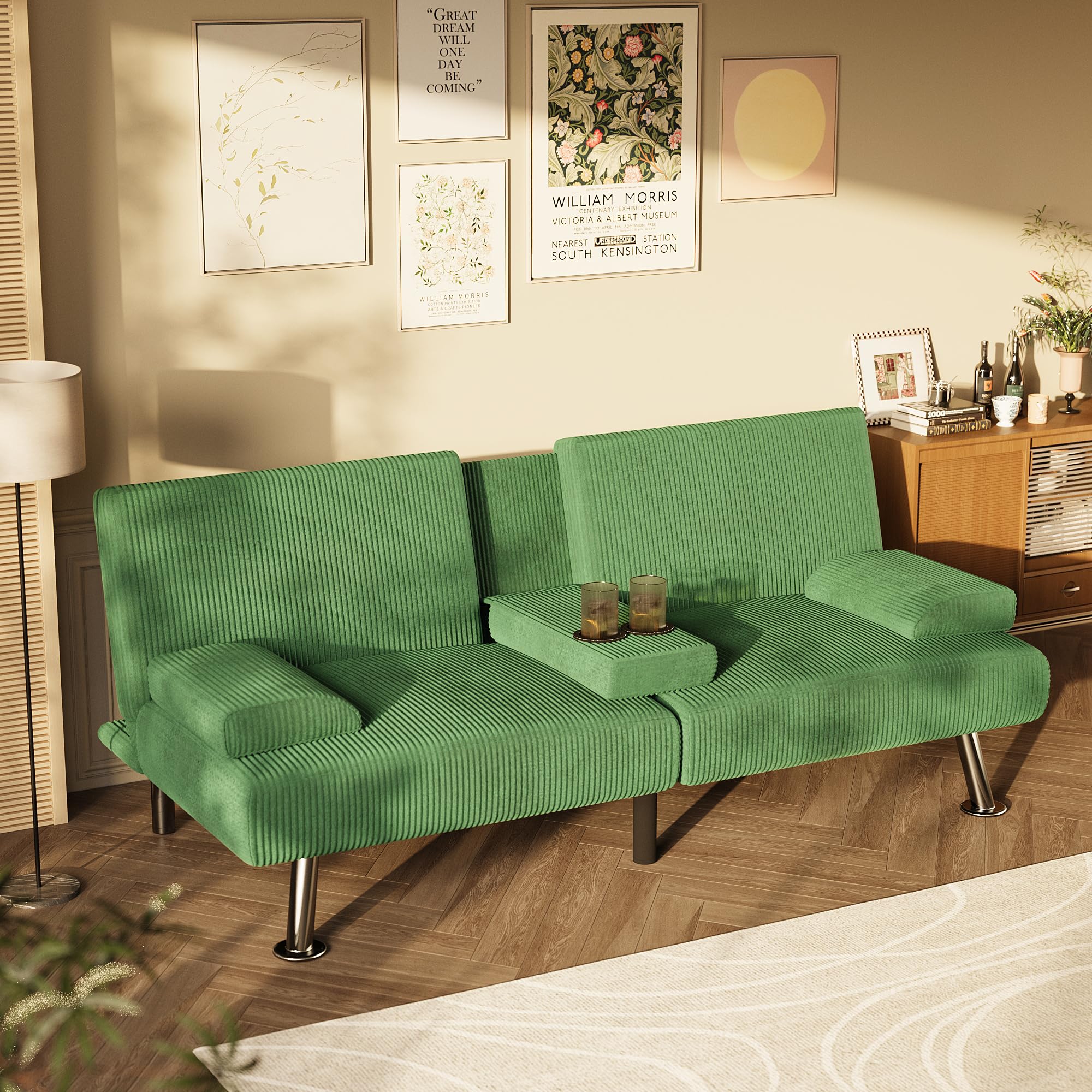 Homall Futon Sofa Bed, Futon Couch with Removable Armrests, Adjustable Recliner Sleeper Sofa Bed with Dual Cup Holders for Living Room, Apartment,