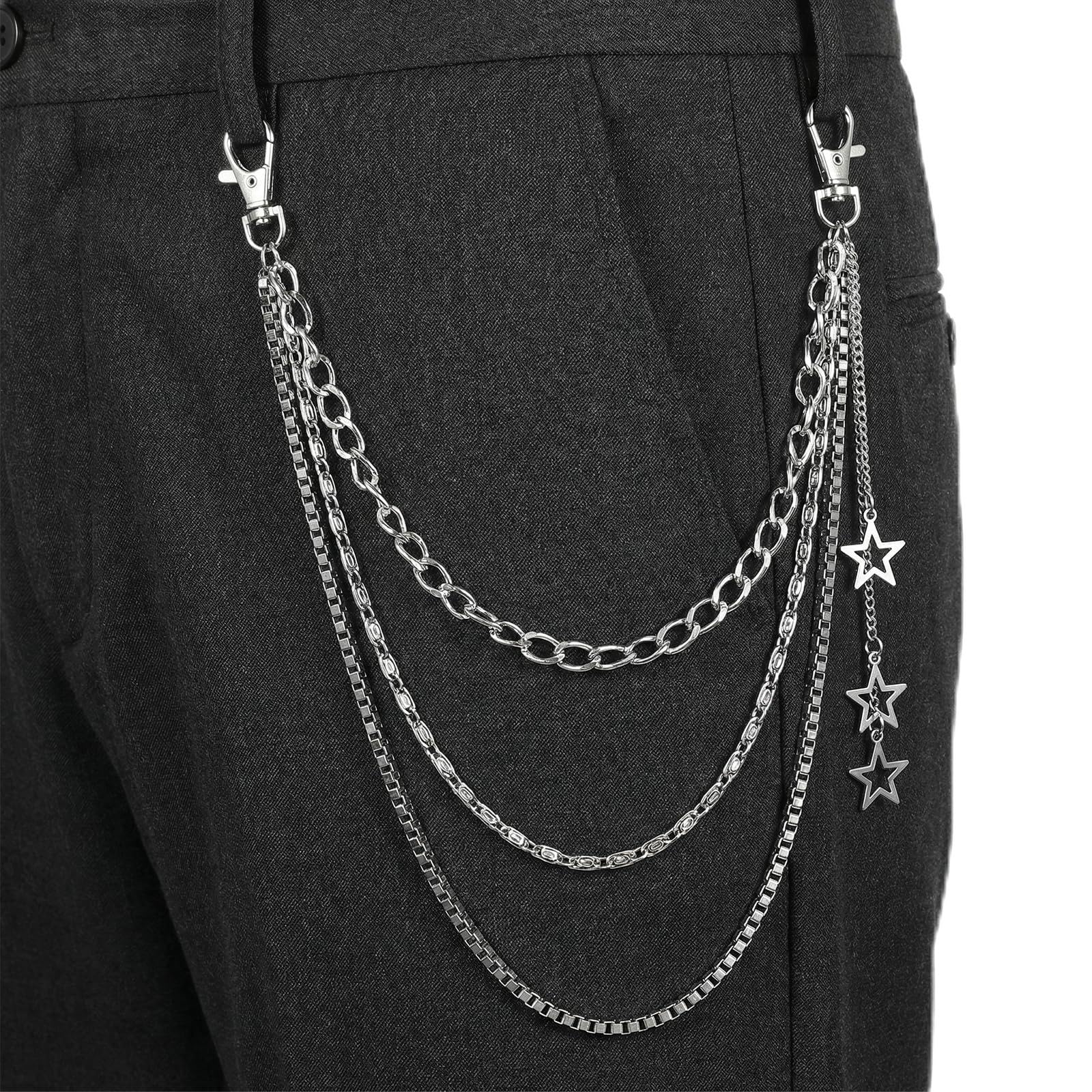 Star Pants Chain Belt Pocket Chain Goth Punk Chains Belt Jean Belts for Men Women Layered Chunky Hip