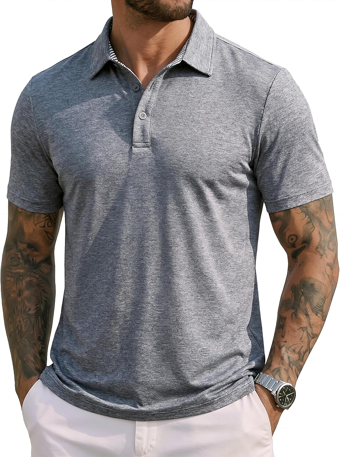 MAGCOMSEN Men's Short Sleeve Polo Golf Shirts 3-Button Moisture Wicking Athletic T-Shirts Casual Collared Shirt