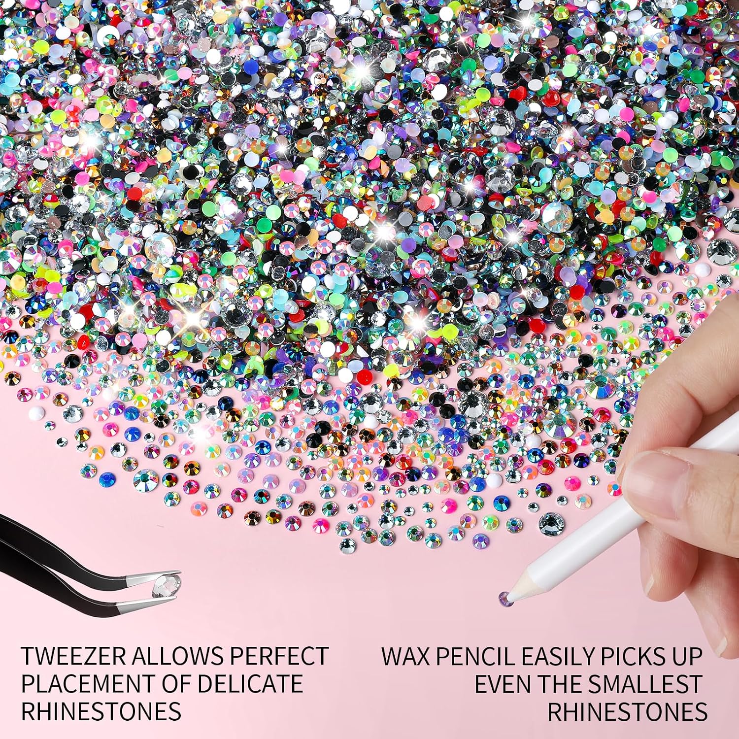 FANDAMEI Bedazzling Kit, 25000PCS 48 Grids Rhinestones for Bedazzling with 3PCS Jewelry Glue, Multicolor AB 3mm Flat Back Jelly Rhinestones for Crafts, Resin Silver Gems Rhinestones for Nails