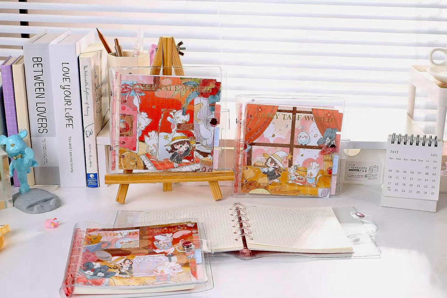 Kawaii 6 Ring Binder Spiral Journal Notebook, Cute Mini Spiral Notepad, Small Kawaii Spiral Notebook Binder, 160 Pages, 5 x 5 Inch (13 x 13 cm), Perfect for School, Journaling, Doodling, and Stationery Lovers (Transparent 2)