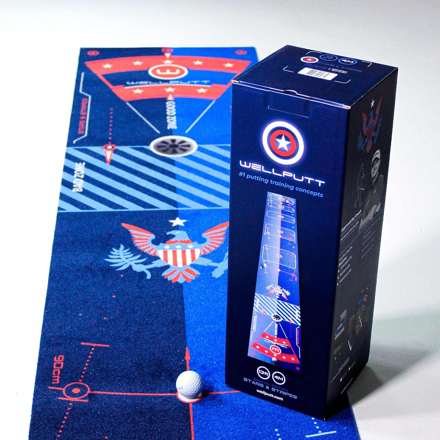 WELLPUTT - 13ft Golf Putting Training Mat - Special Edition Stars & Stripes