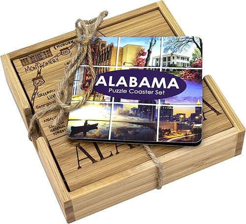 Miniatura 4 de Totally Bamboo Nebraska State Puzzle Juego de posavasos de bambú de 4 piezas con estuche