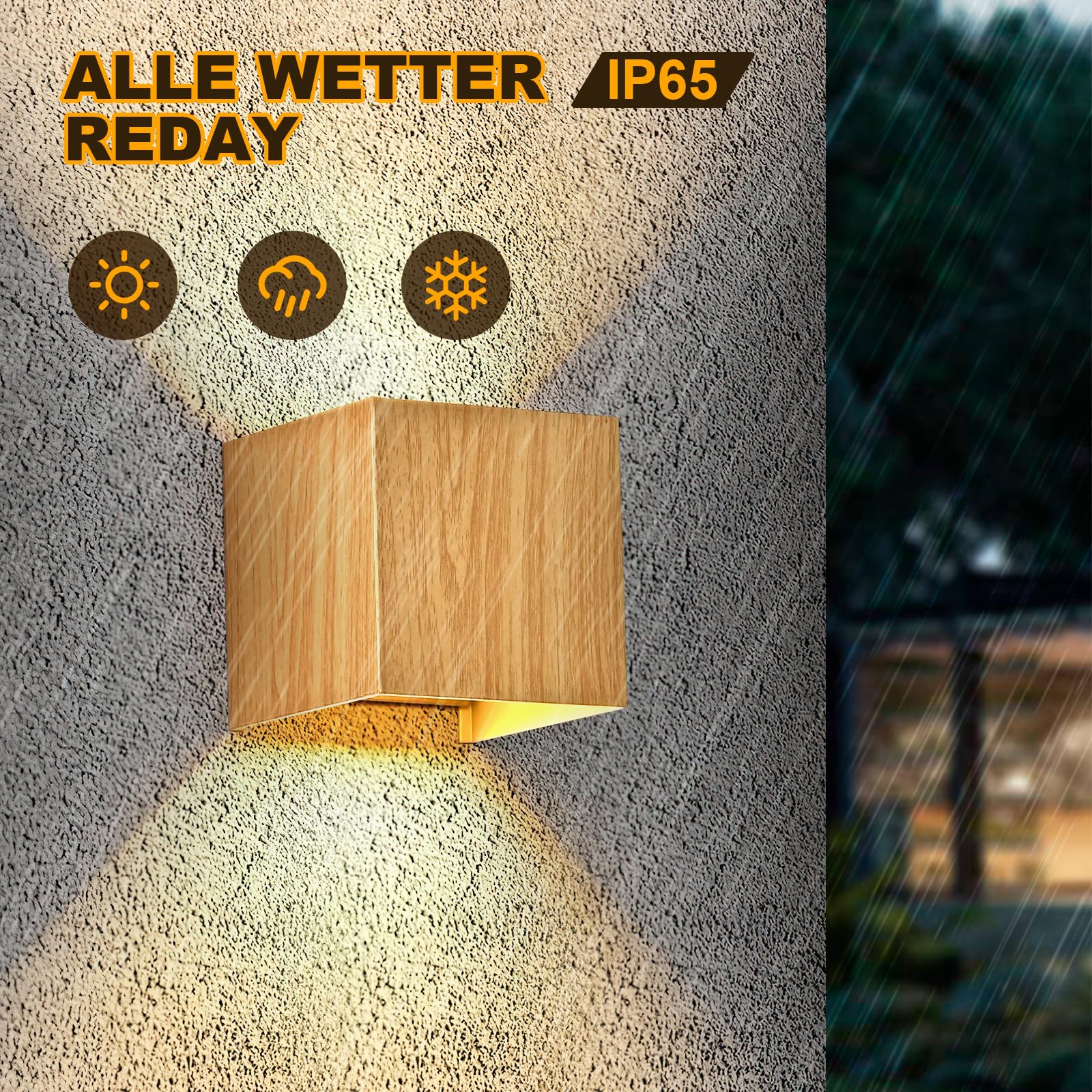 Applique Murale LED Extérieure Intérieur 6W Bois, Éclairage Mural LED Imperméable IP65 Blanc Chaud 3000K, Lampe Murale Moderne Up Down Luminaire pour Escalier Entrée Terrasse Dangle, 2PCS